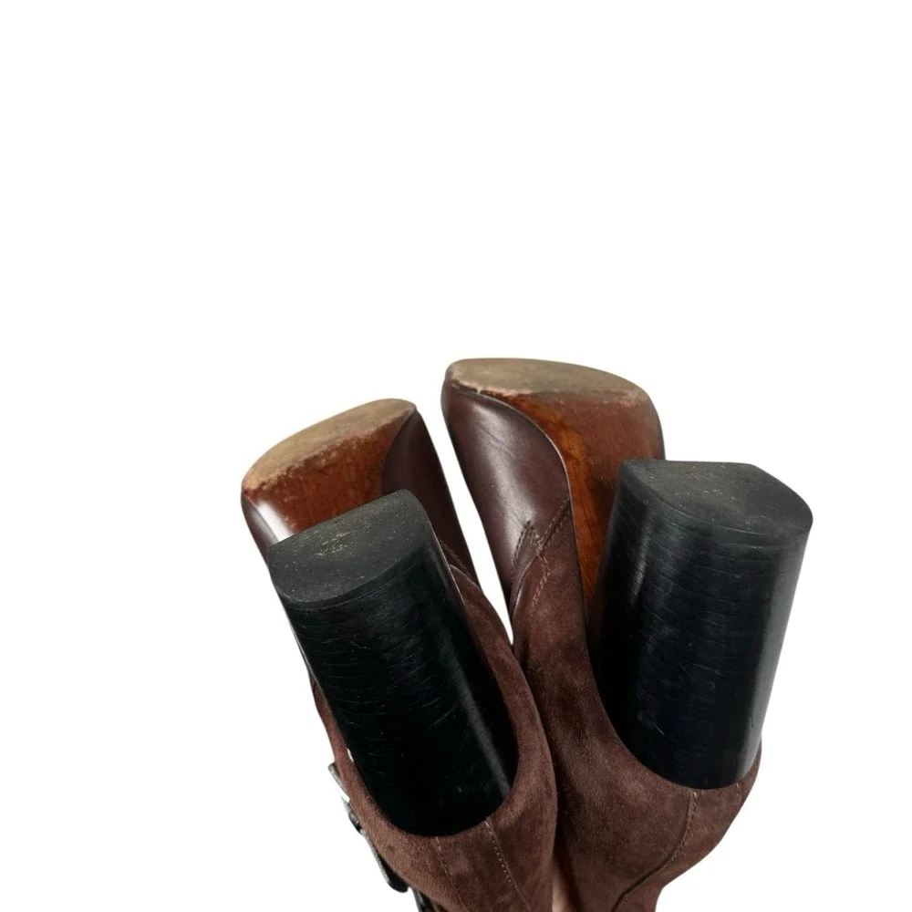 Costume National Womens Sz 37 EUR Brown‎ Leather Zip Buckle Ankle Boots Booties
